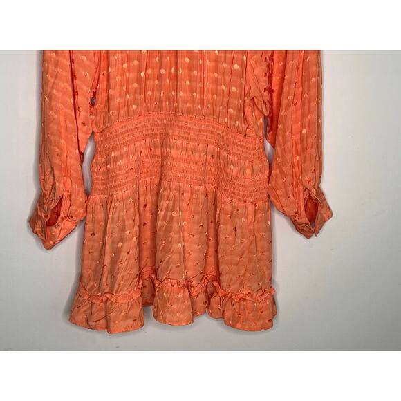 Tularosa Charlene Polka Dot Long Sleeve Tiered Blouson Mini Dress Pale Peach M - Picture 10 of 10
